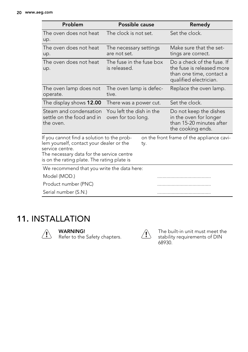 Installation | AEG NC4003020M User Manual | Page 20 / 28
