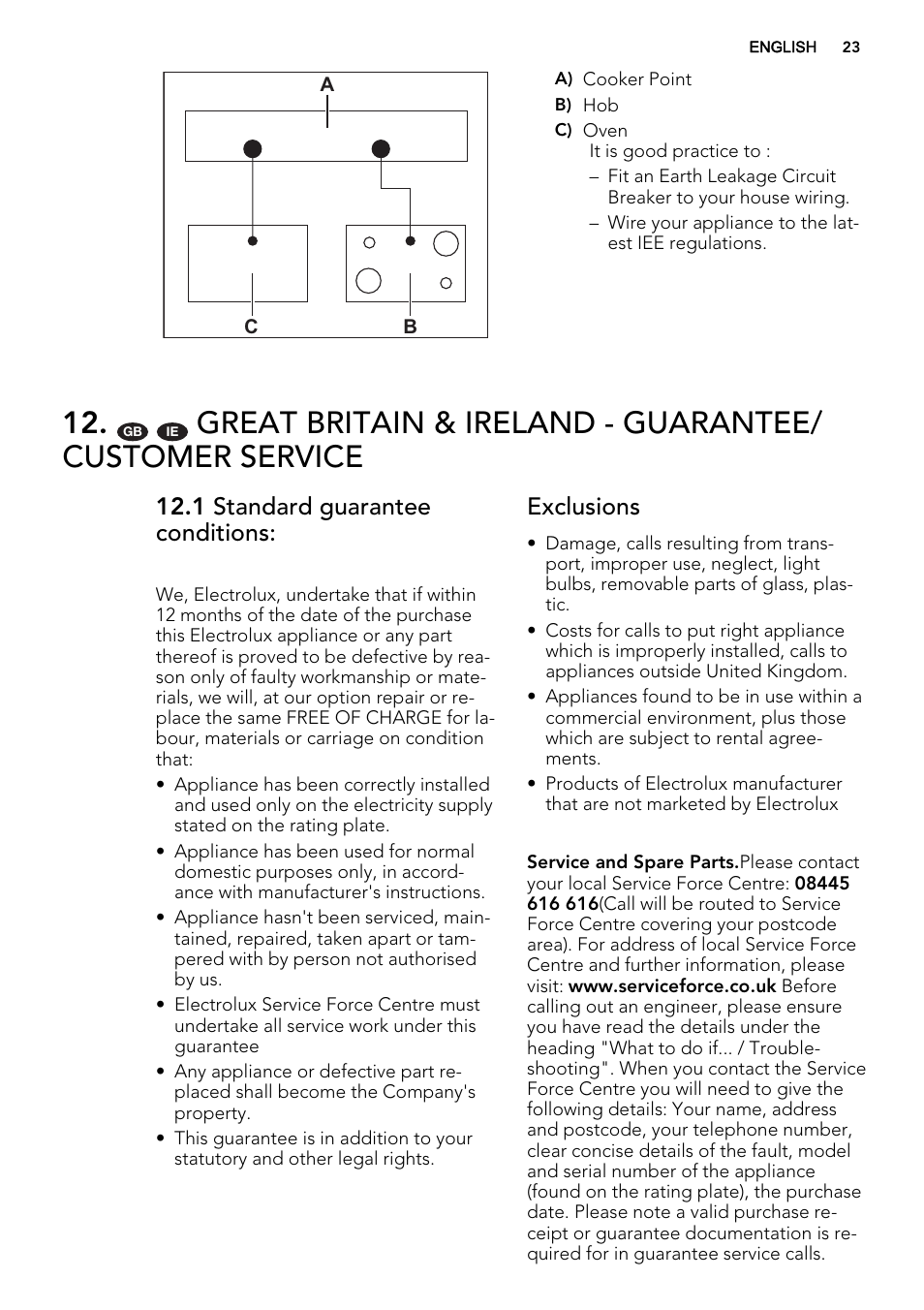1 standard guarantee conditions, Exclusions | AEG NC4003020M User Manual | Page 23 / 28