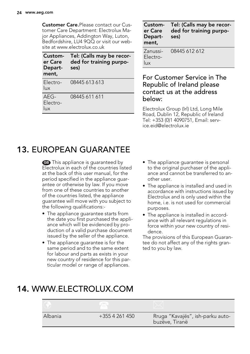 European guarantee | AEG NC4003020M User Manual | Page 24 / 28
