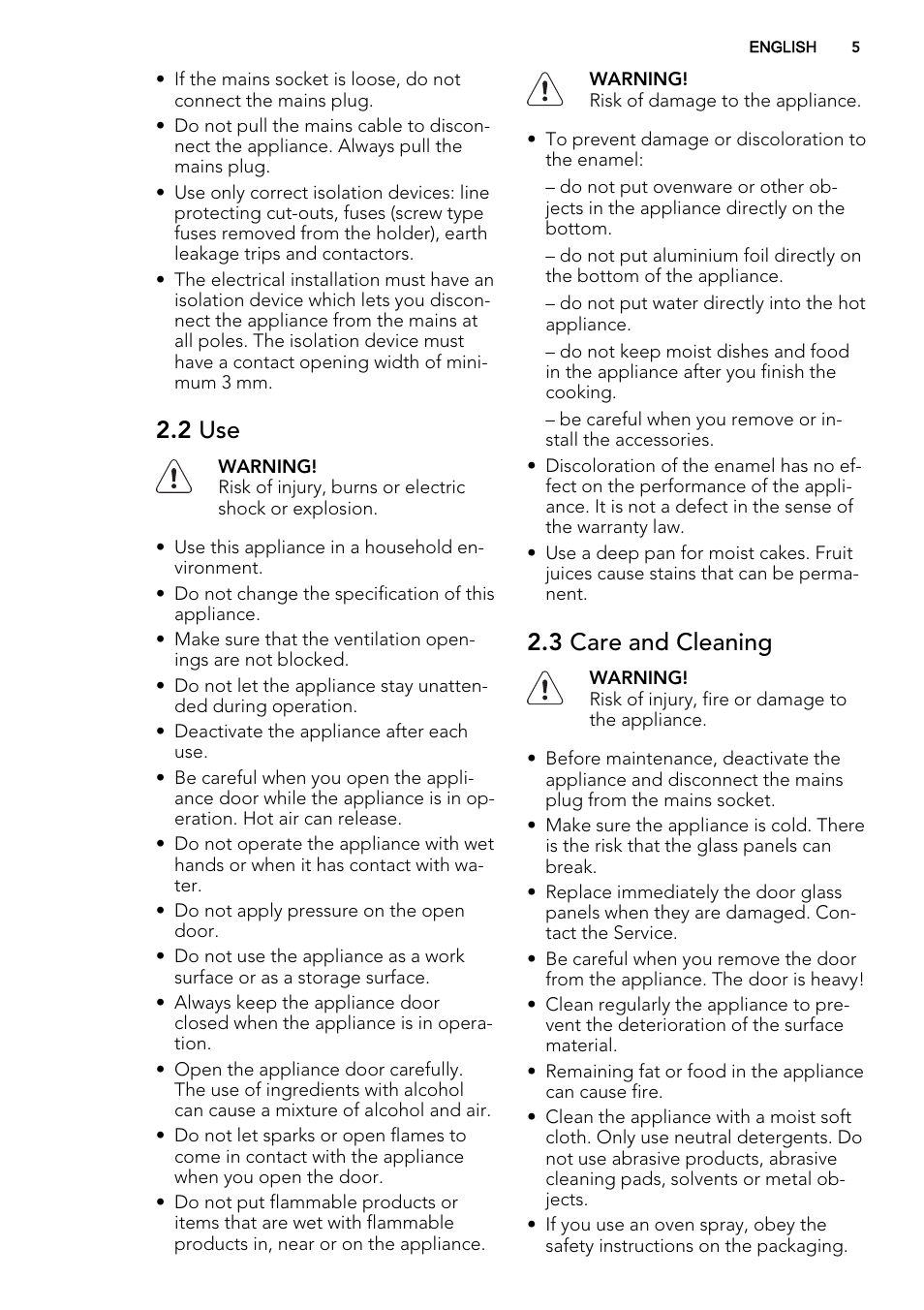 2 use, 3 care and cleaning | AEG NC4003020M User Manual | Page 5 / 28