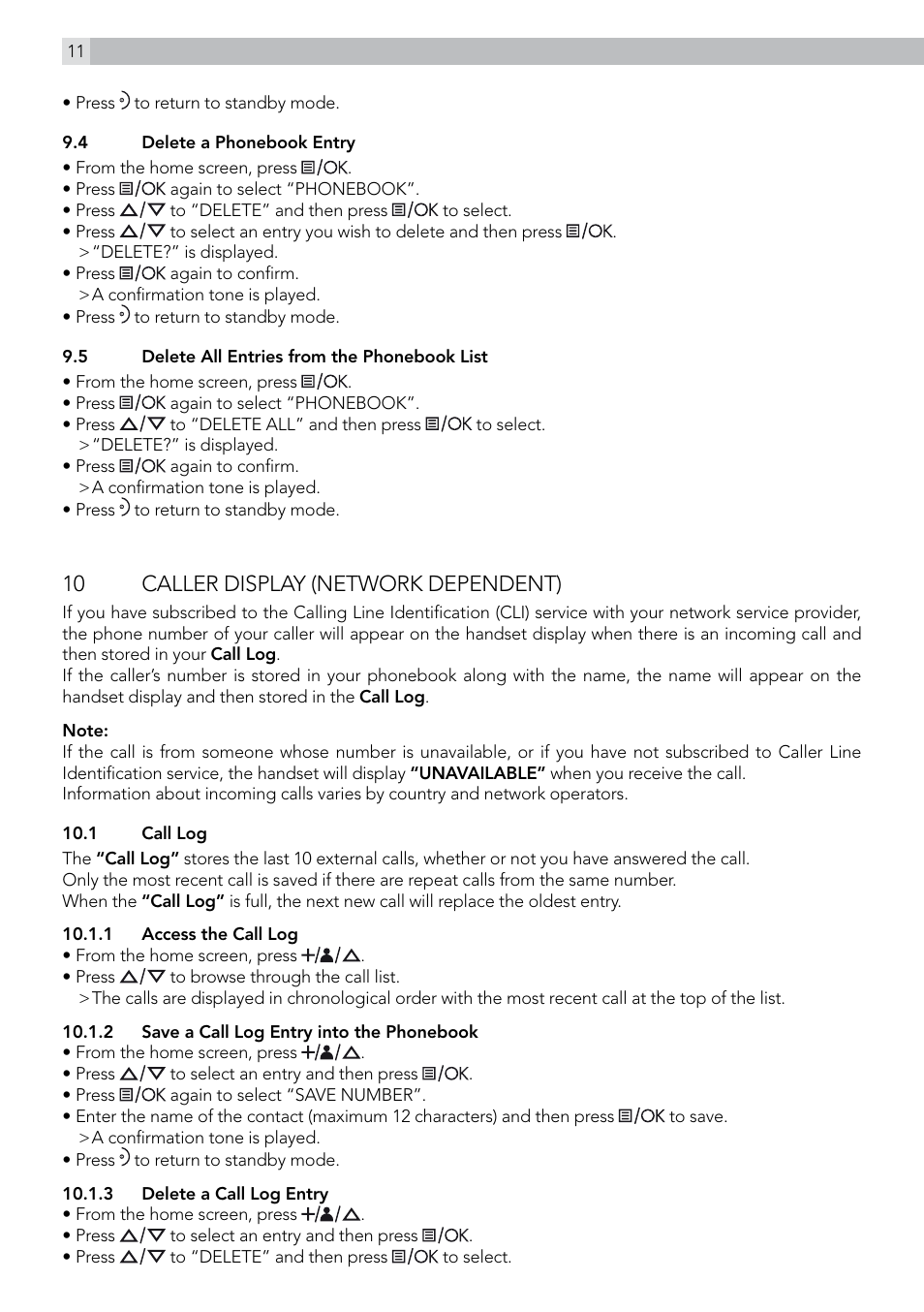 10 caller display (network dependent) | AEG Solo 15 User Manual | Page 12 / 28