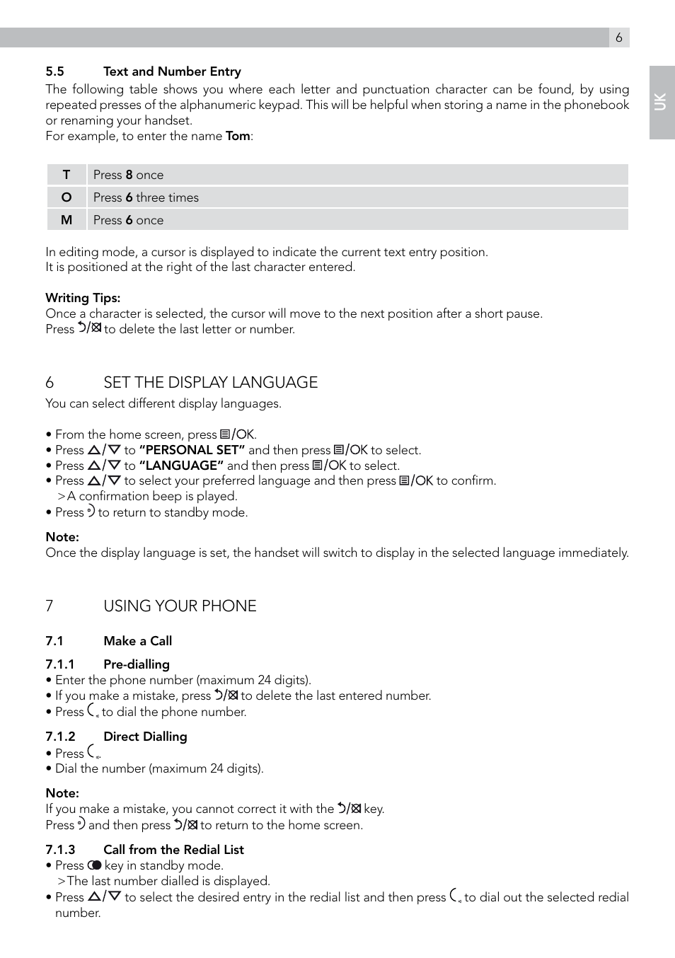 6set the display language, 7using your phone | AEG Solo 15 User Manual | Page 7 / 28