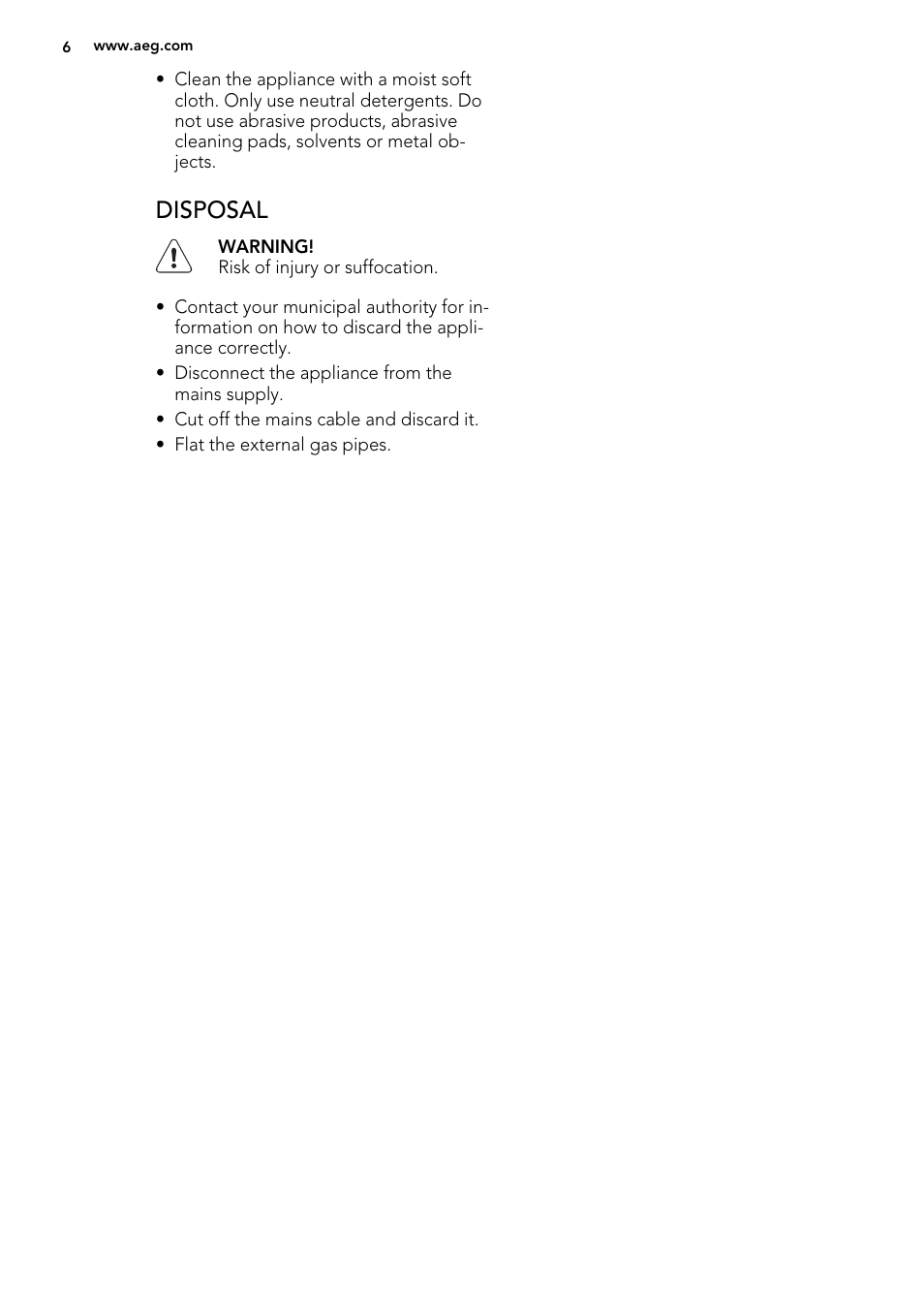 Disposal | AEG HG795540XB User Manual | Page 6 / 20