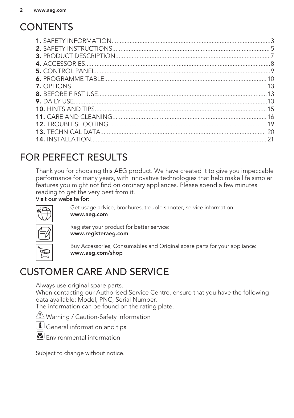 AEG T76485AH User Manual | Page 2 / 24