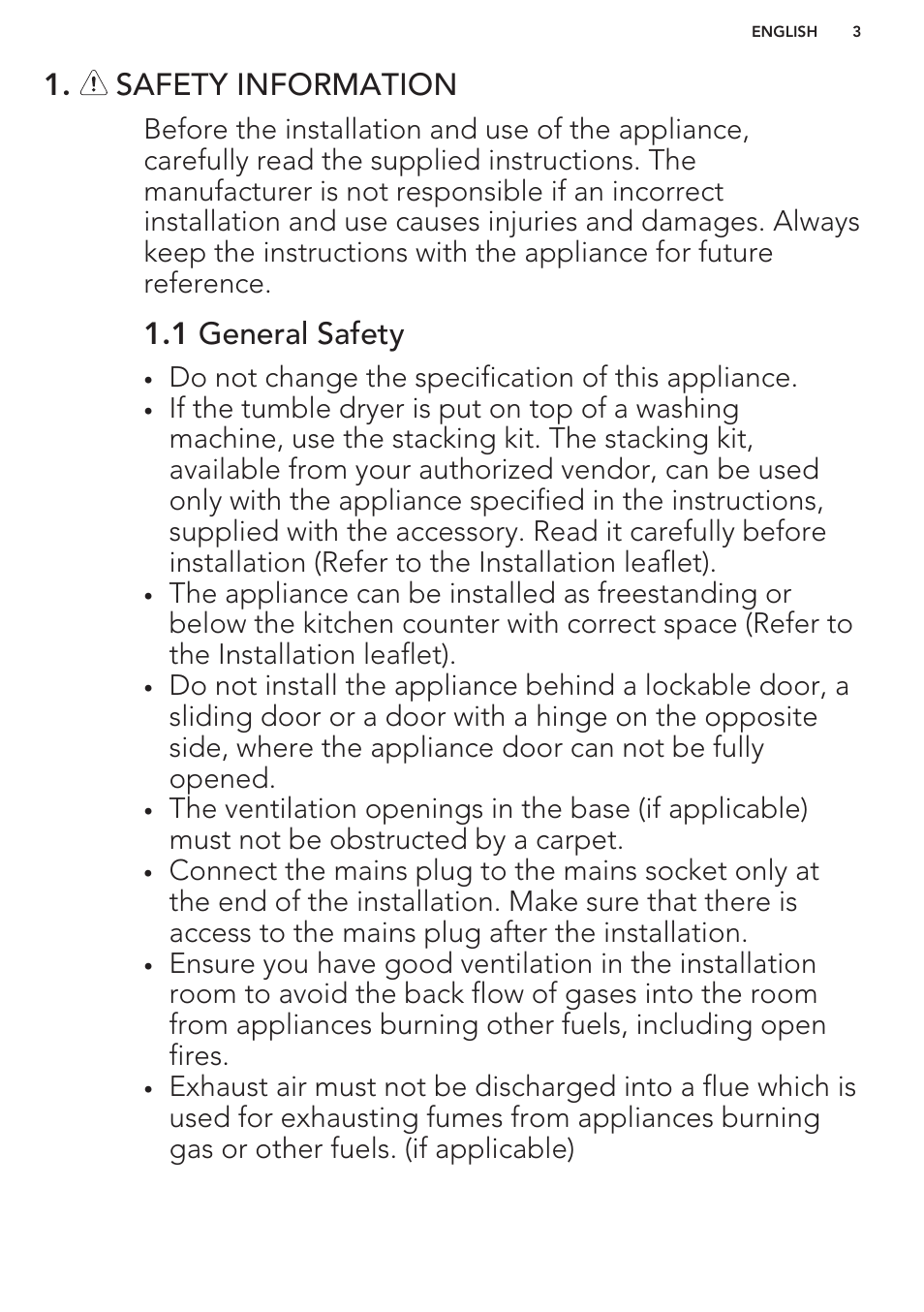 Safety information, 1 general safety | AEG T76485AH User Manual | Page 3 / 24