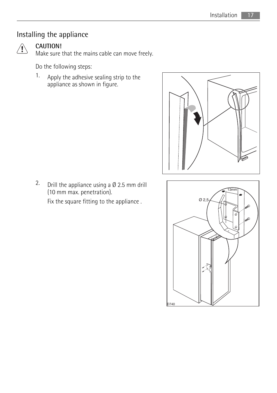 Installing the appliance | AEG AGN71200F0 User Manual | Page 17 / 24