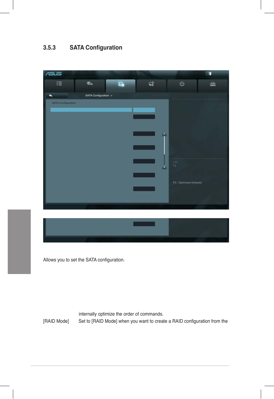 3 sata configuration, Sata configuration, Chapter 3 | Sata mode selection [ahci mode, Chapter 3: bios setup, Scroll down to display the following items | Asus DELUXE P8Z77-V User Manual | Page 103 / 195