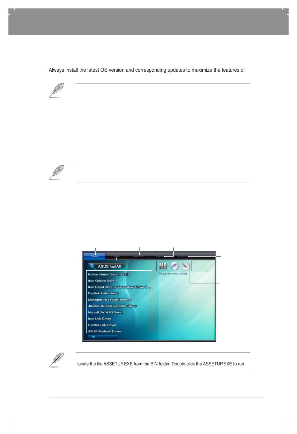 Chapter 4: software support, 1 installing an operating system, 2 support dvd information | 1 running the support dvd, Chapter 4, Software support, Installing an operating system -1, Support dvd information -1, Running the support dvd -1 | Asus DELUXE P8Z77-V User Manual | Page 130 / 195