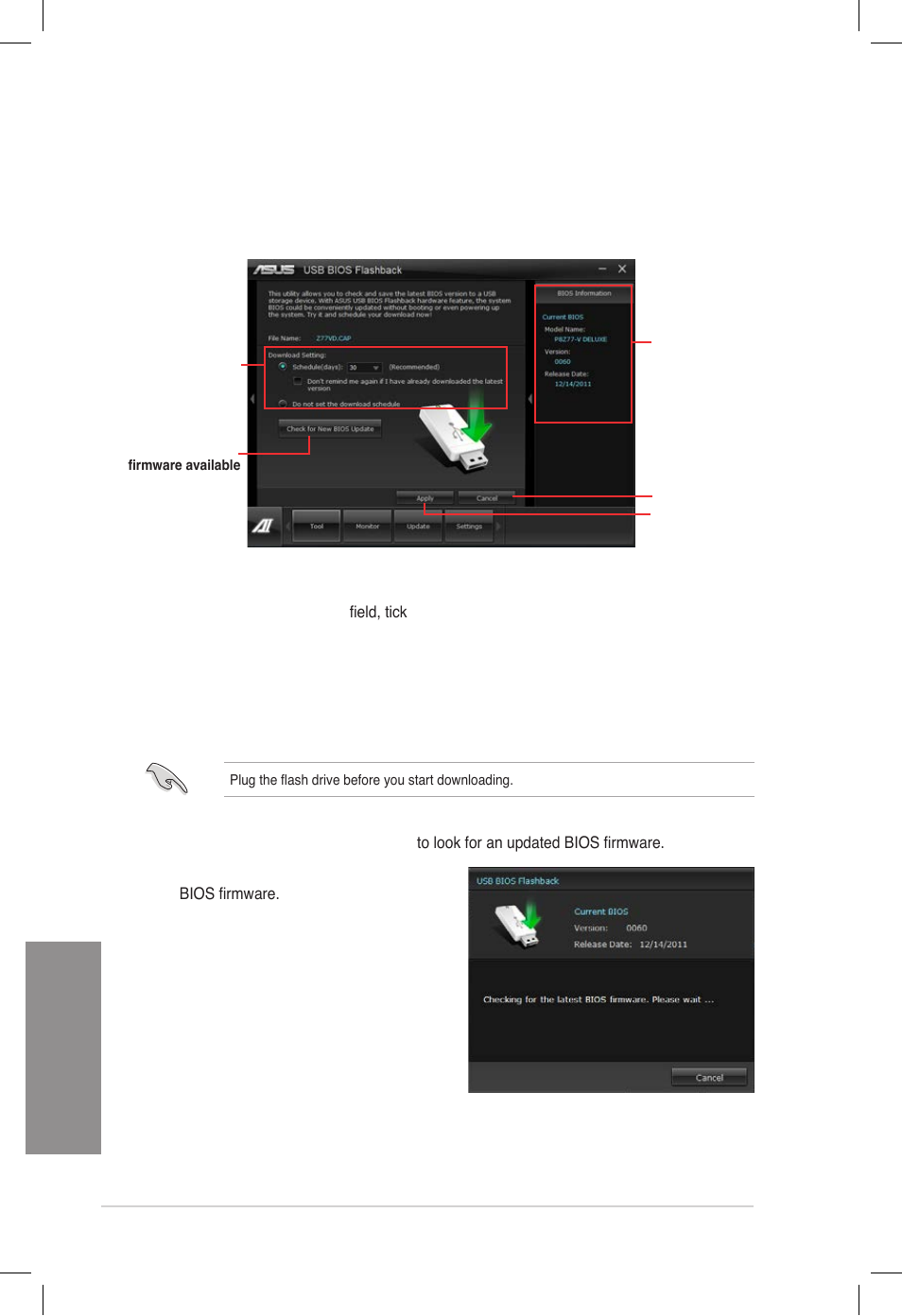 6 usb bios flashback wizard, Usb bios flashback wizard, Chapter 4 | Scheduling the latest bios download, Downloading the updated bios | Asus DELUXE P8Z77-V User Manual | Page 143 / 195