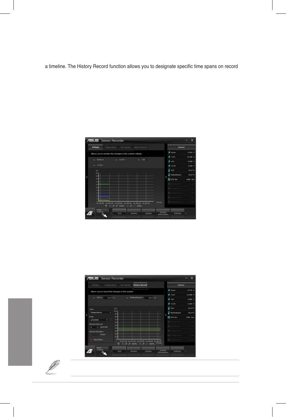 9 sensor recorder, Sensor recorder -18, Chapter 4 | Asus DELUXE P8Z77-V User Manual | Page 147 / 195