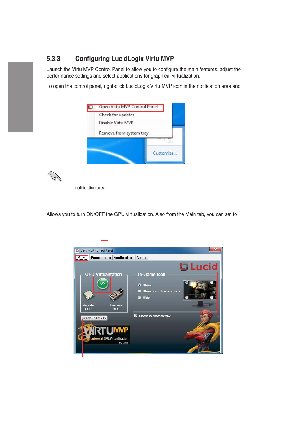 3 configuring lucidlogix virtu mvp, Configuring lucidlogix virtu mvp, Chapter 5 | Main | Asus DELUXE P8Z77-V User Manual | Page 187 / 195