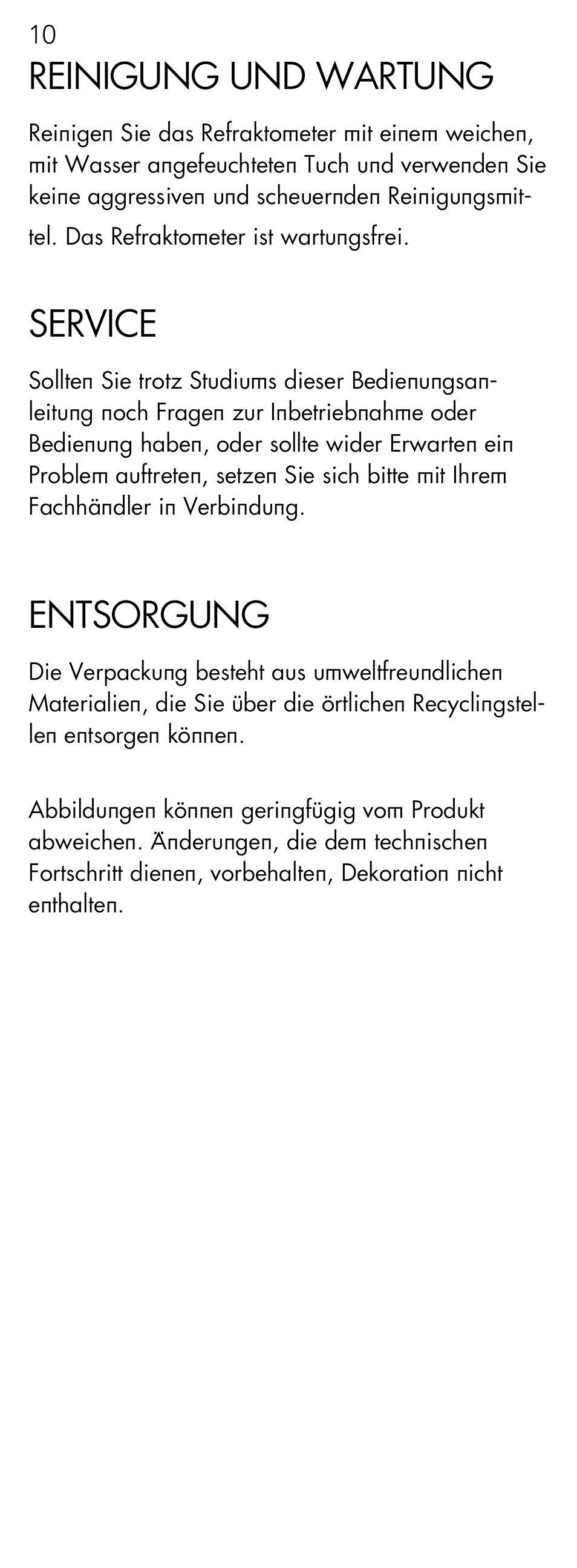 Reinigung und wartung, Service, Entsorgung | AEG Refractometer RX 3 User Manual | Page 10 / 60