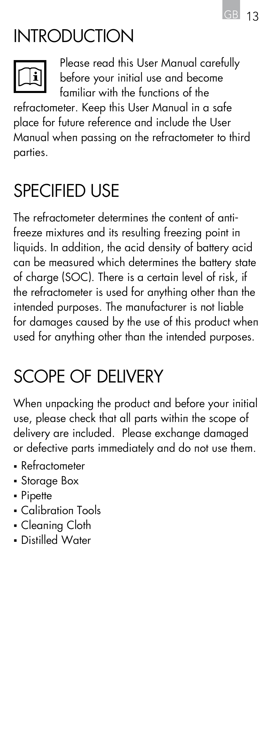 Introduction, Specified use, Scope of delivery | AEG Refractometer RX 3 User Manual | Page 13 / 60