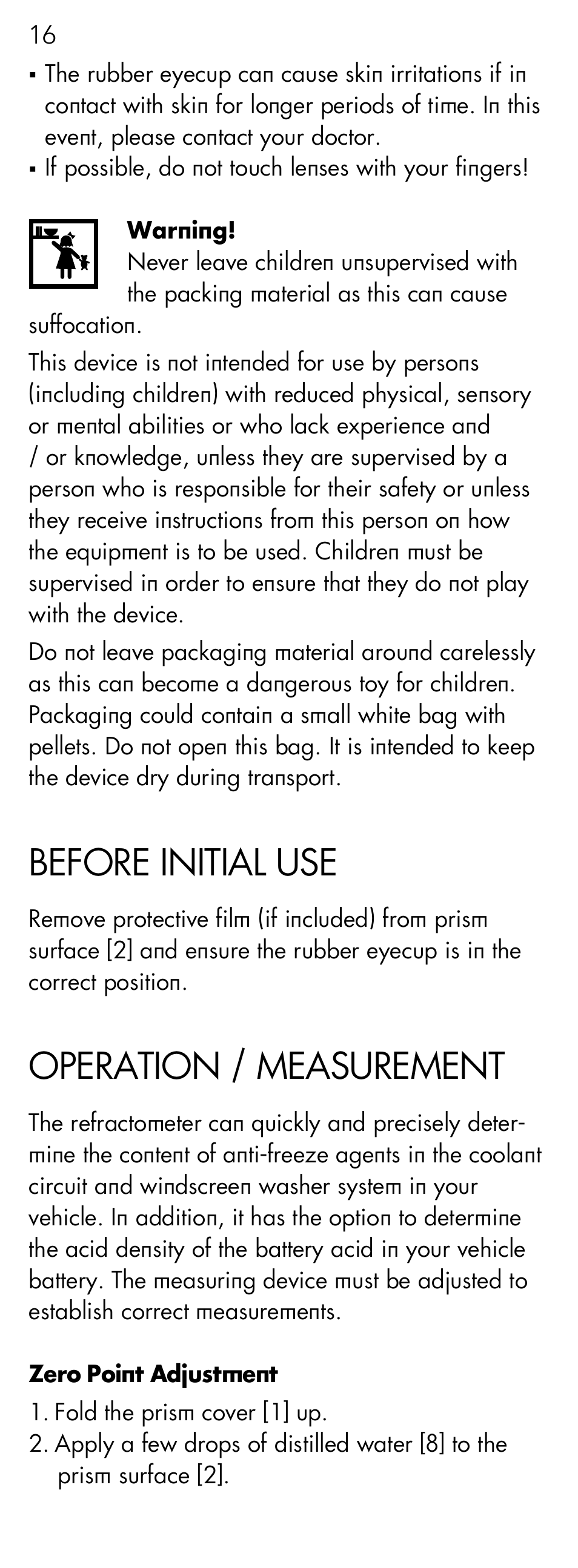 Before initial use, Operation / measurement | AEG Refractometer RX 3 User Manual | Page 16 / 60