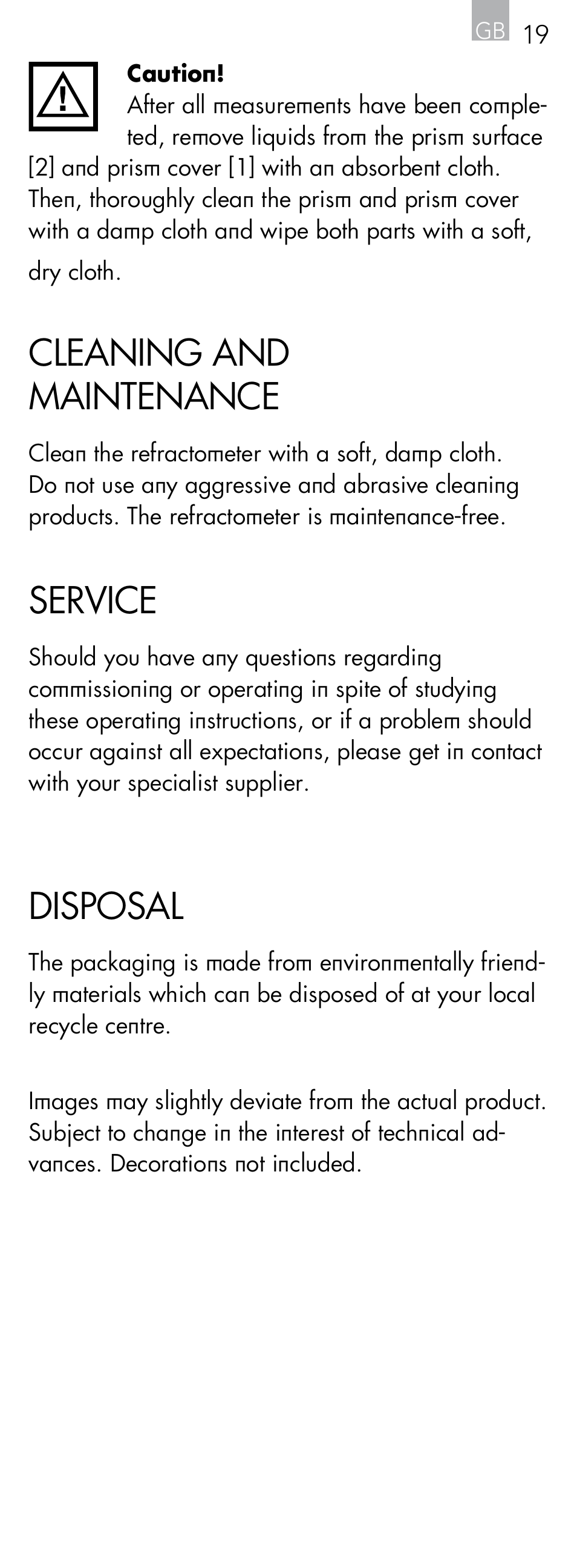 Cleaning and maintenance, Service, Disposal | AEG Refractometer RX 3 User Manual | Page 19 / 60