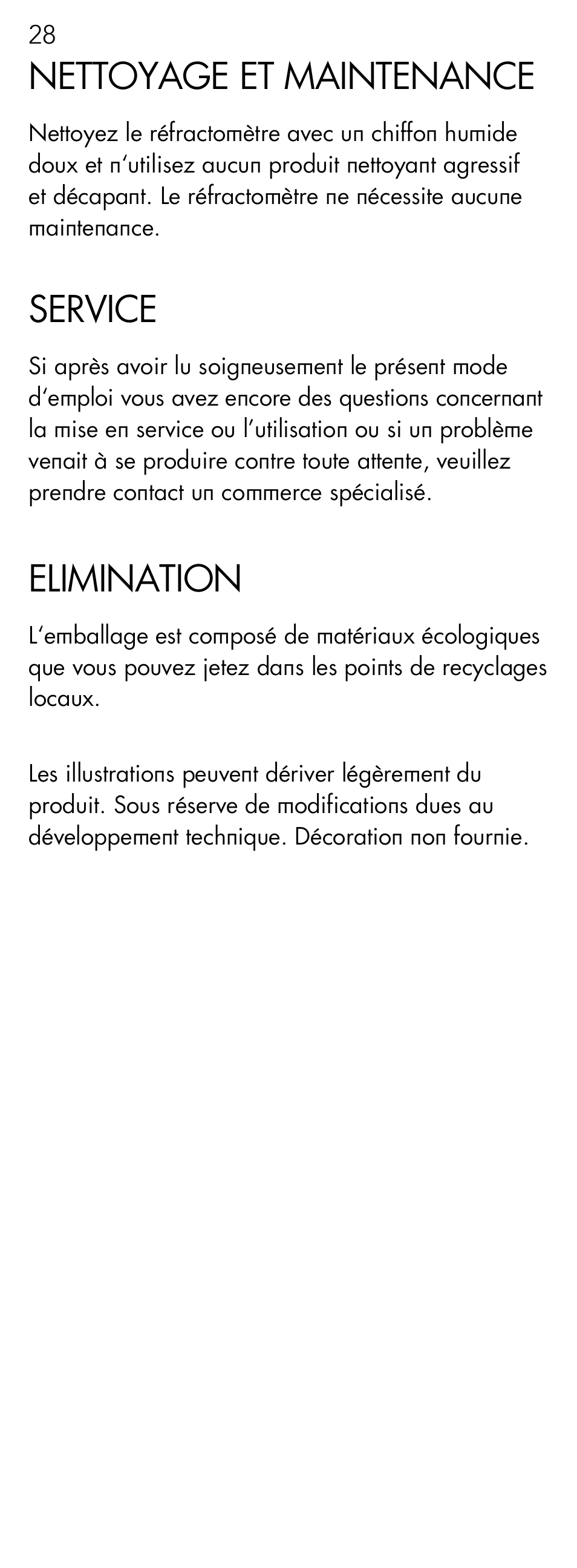 Nettoyage et maintenance, Service, Elimination | AEG Refractometer RX 3 User Manual | Page 28 / 60