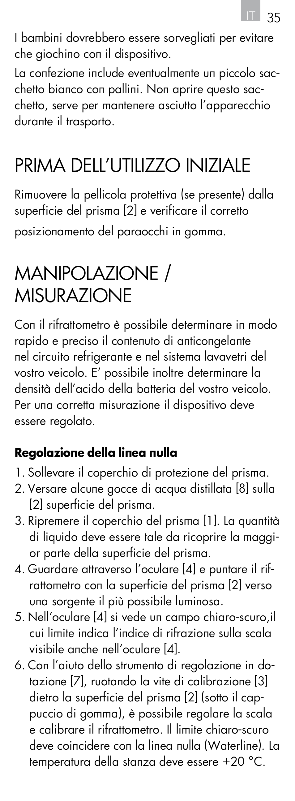 Prima dell’utilizzo iniziale, Manipolazione / misurazione | AEG Refractometer RX 3 User Manual | Page 35 / 60