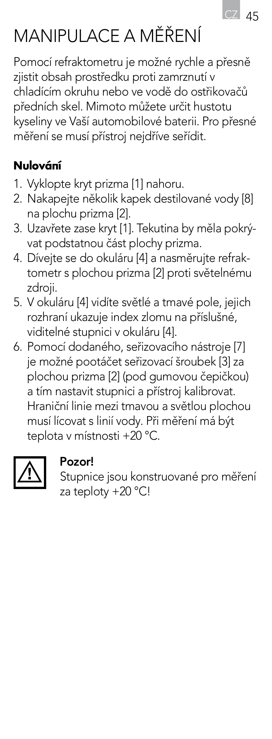 Manipulace a měření | AEG Refractometer RX 3 User Manual | Page 45 / 60