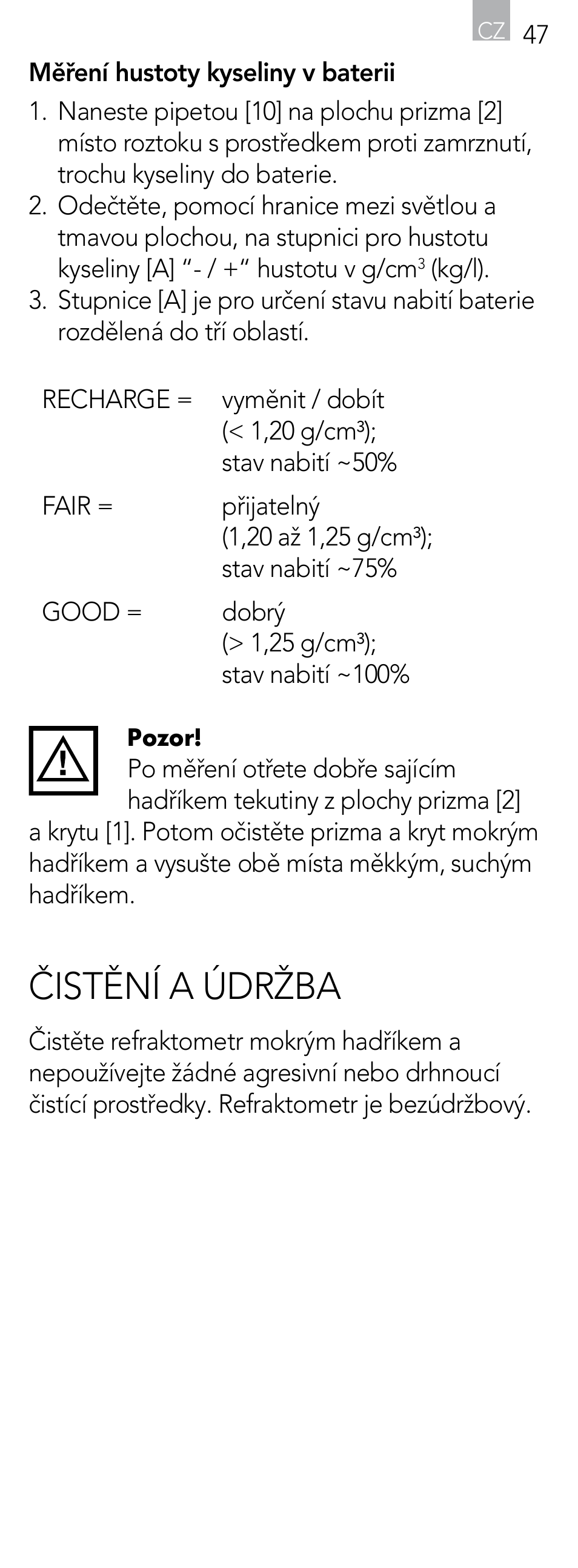 Čistění a údržba | AEG Refractometer RX 3 User Manual | Page 47 / 60