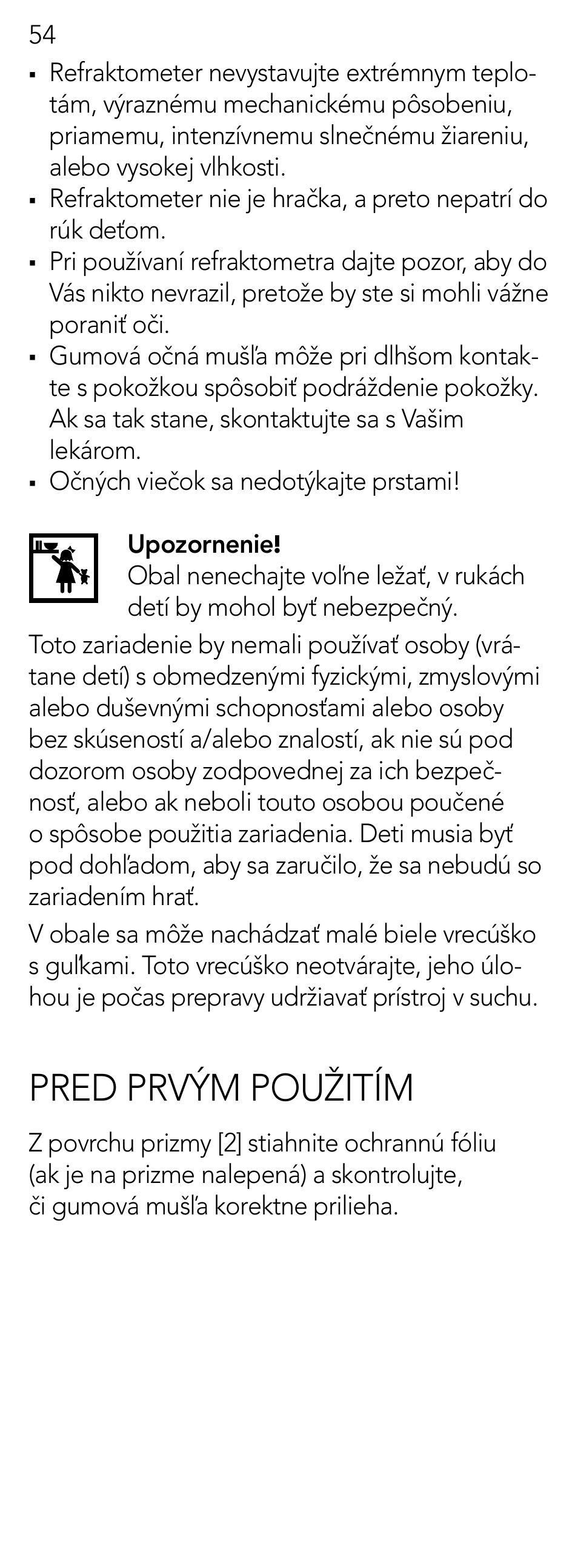 Pred prvým použitím | AEG Refractometer RX 3 User Manual | Page 54 / 60