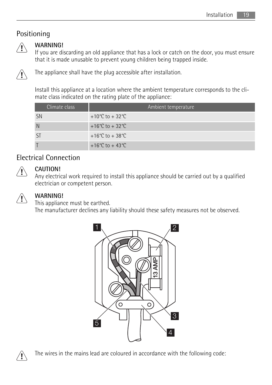 Positioning, Electrical connection | AEG SKS61840S1 User Manual | Page 19 / 24