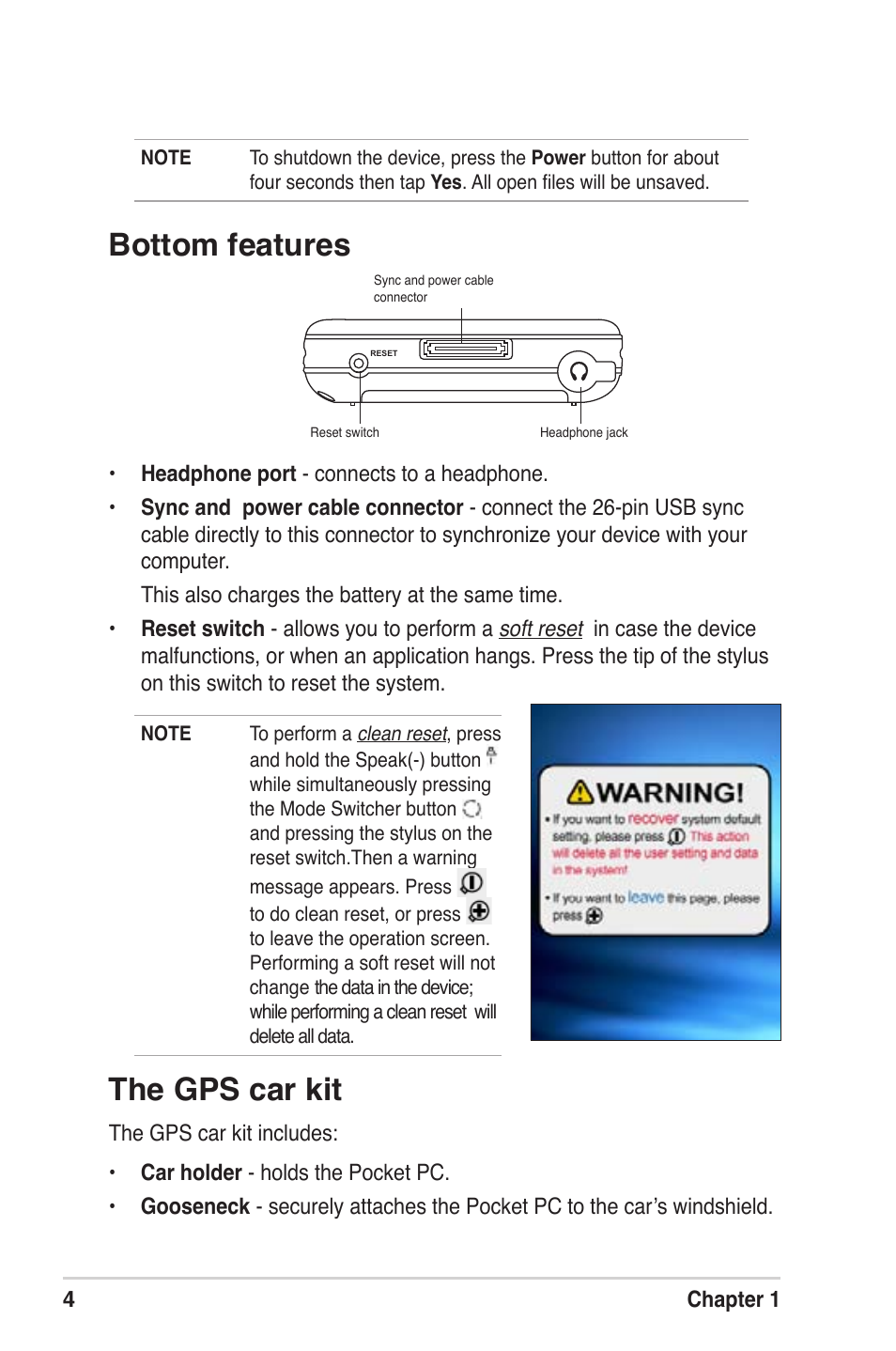 The gps car kit, Bottom features | Asus MyPal A639 User Manual | Page 10 / 104