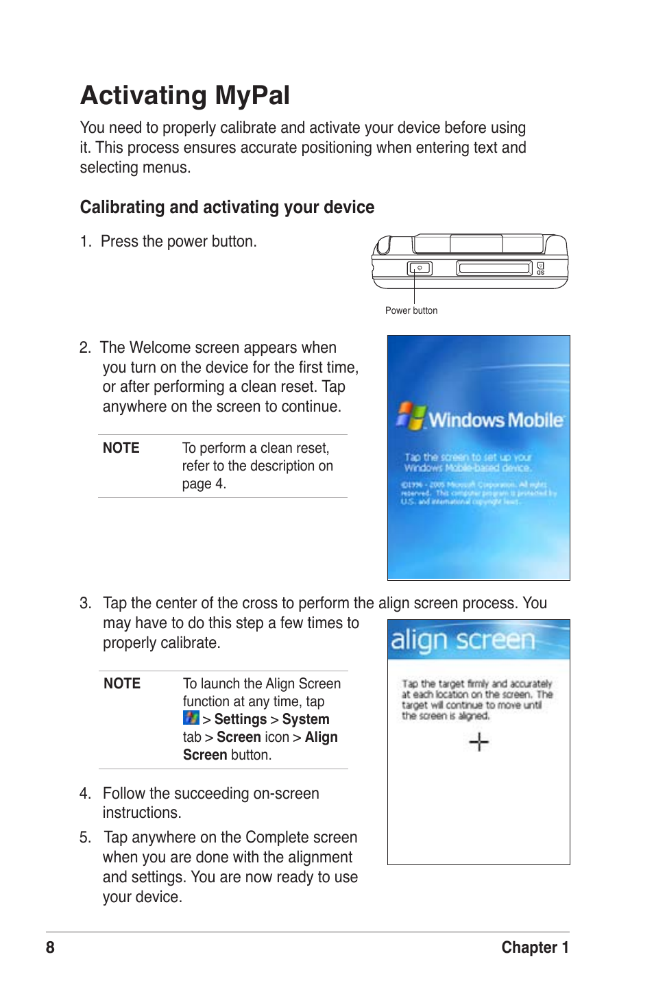 Activating mypal | Asus MyPal A639 User Manual | Page 14 / 104