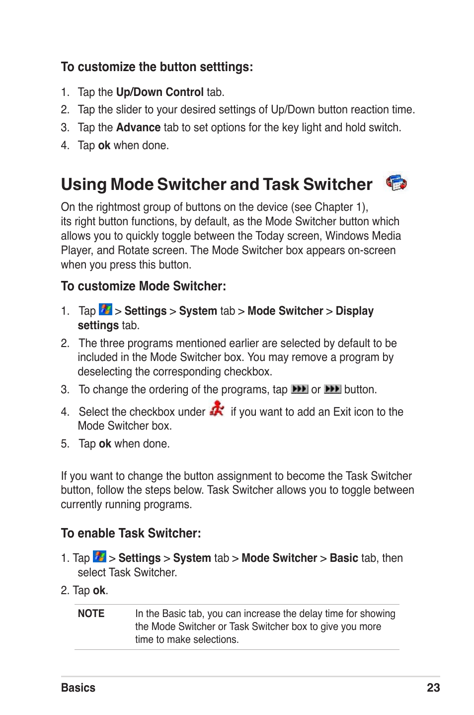 Using mode switcher and task switcher | Asus MyPal A639 User Manual | Page 29 / 104