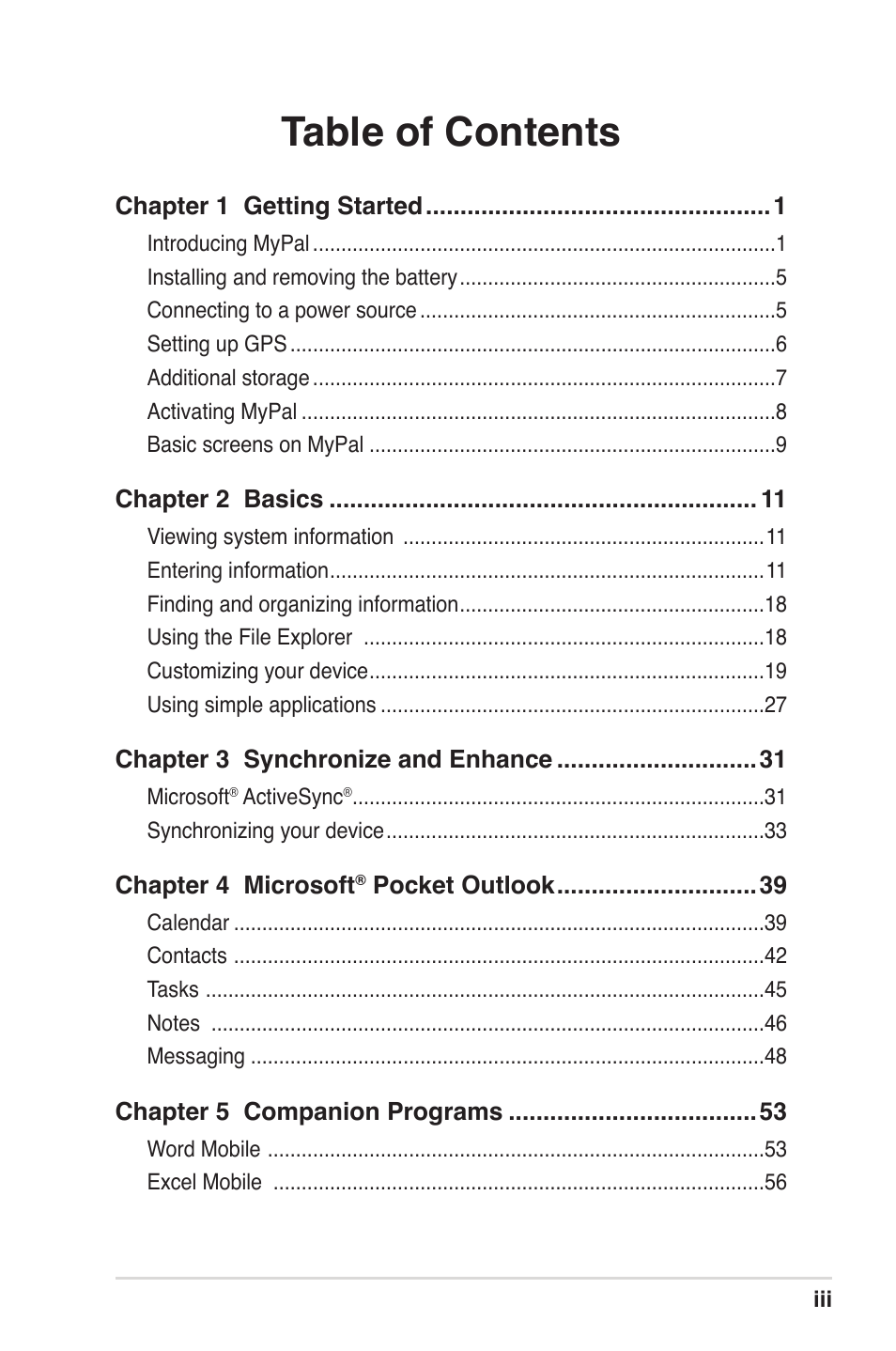 Asus MyPal A639 User Manual | Page 3 / 104