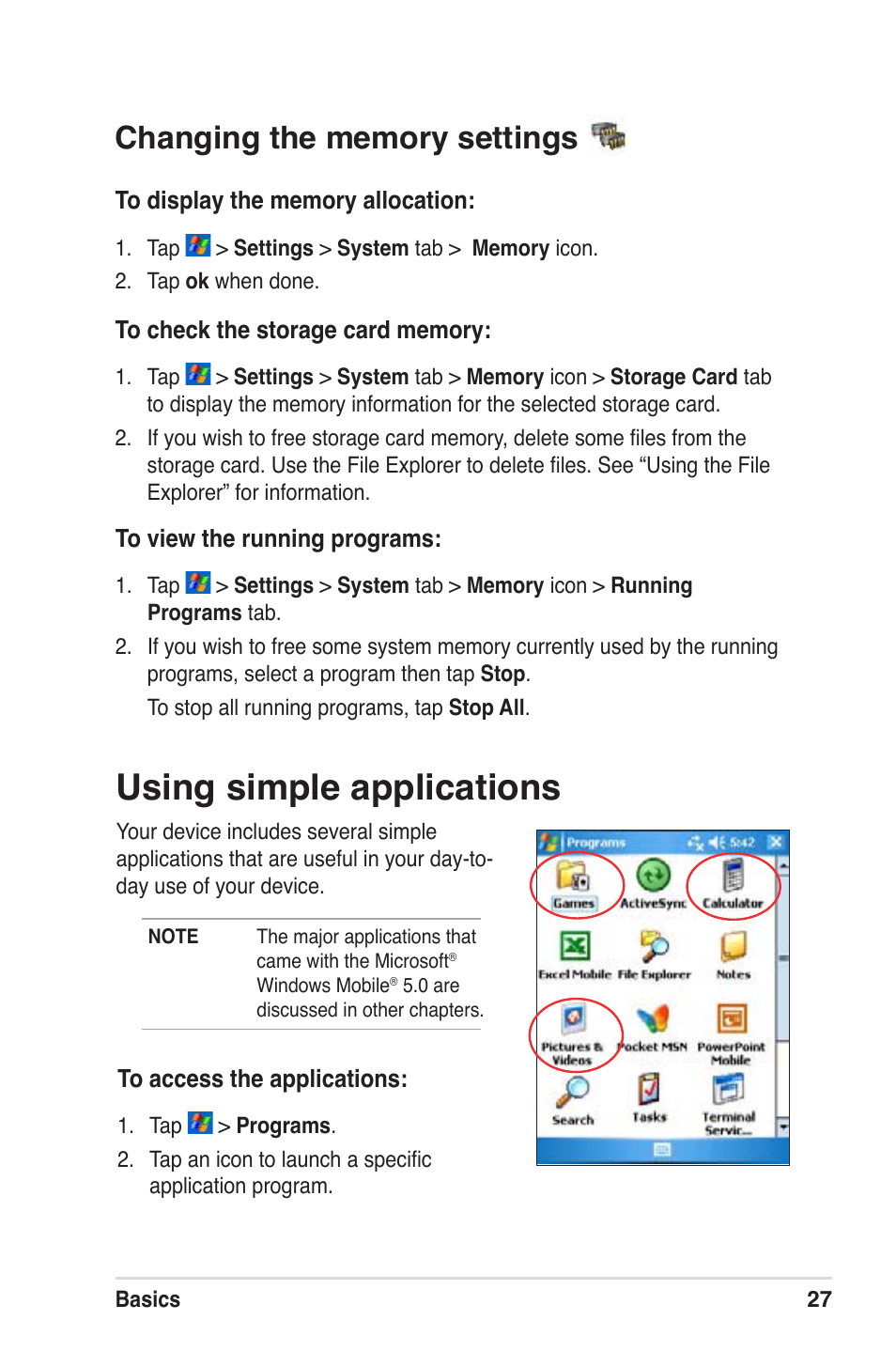 Using simple applications | Asus MyPal A639 User Manual | Page 33 / 104