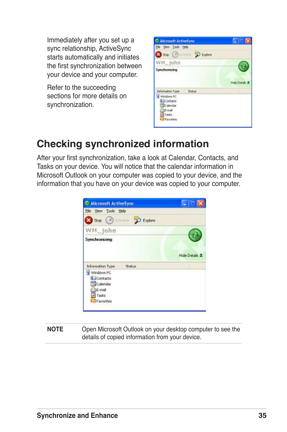 Checking synchronized information | Asus MyPal A639 User Manual | Page 41 / 104