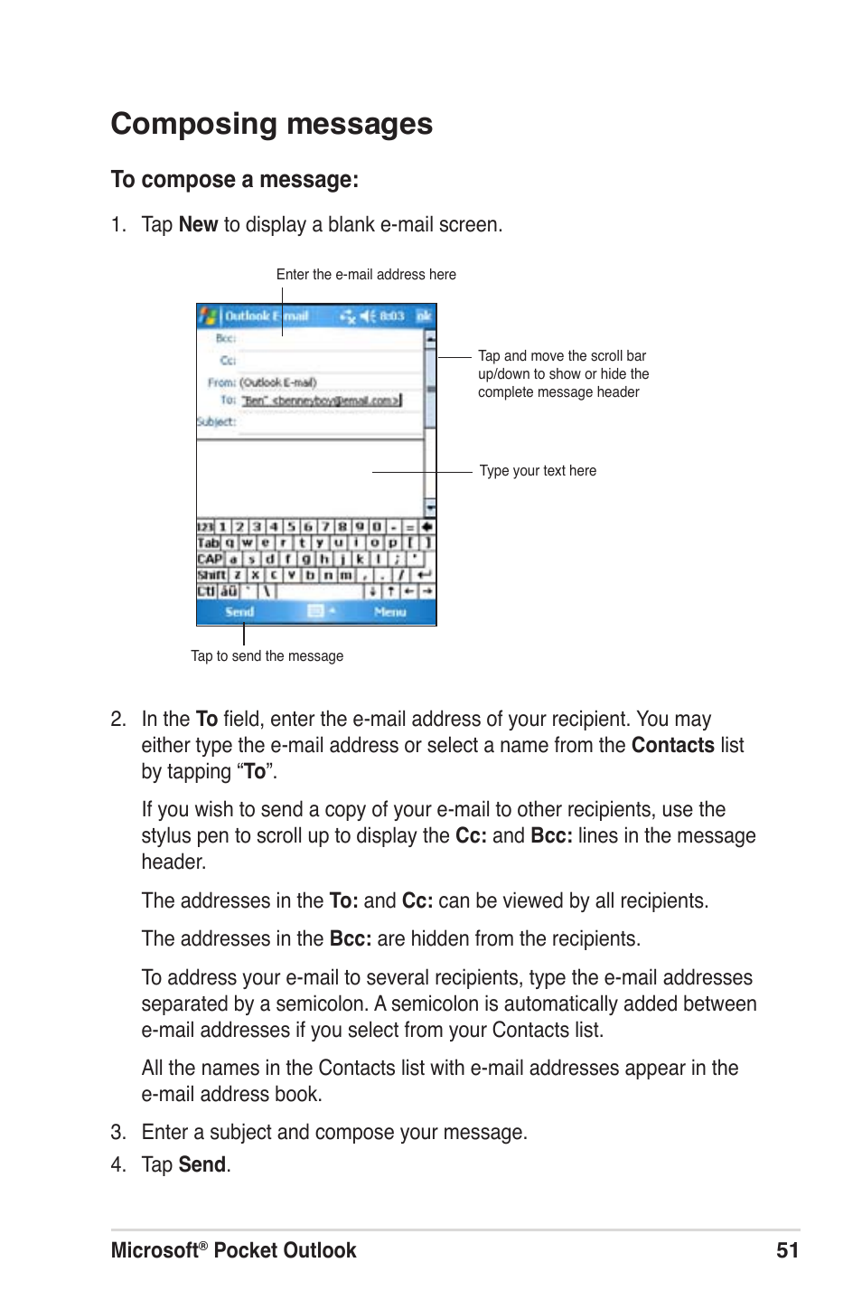 Composing messages | Asus MyPal A639 User Manual | Page 57 / 104