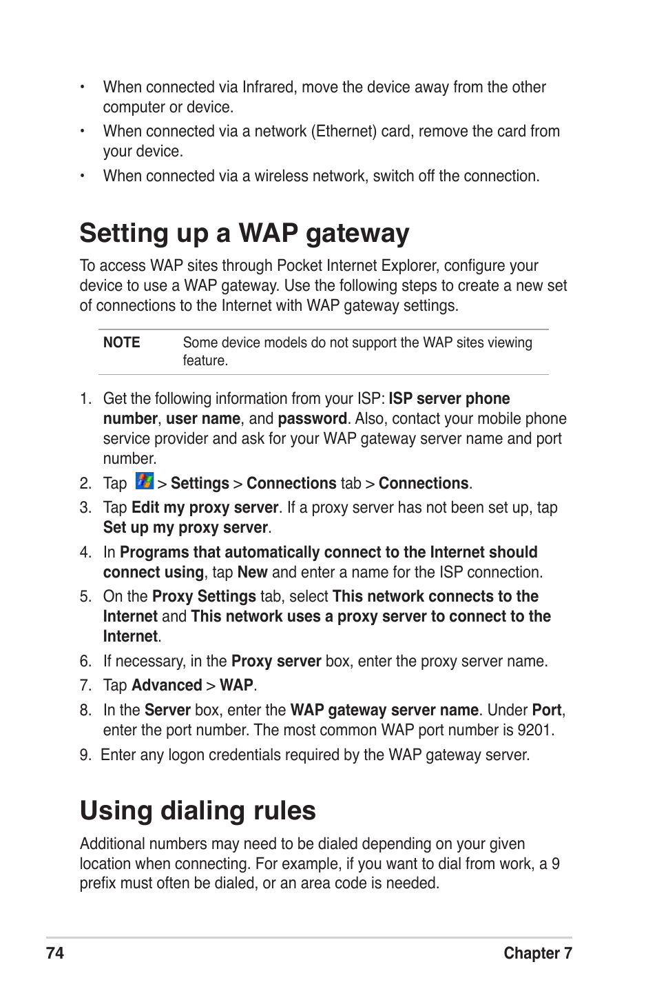 Setting up a wap gateway, Using dialing rules | Asus MyPal A639 User Manual | Page 80 / 104