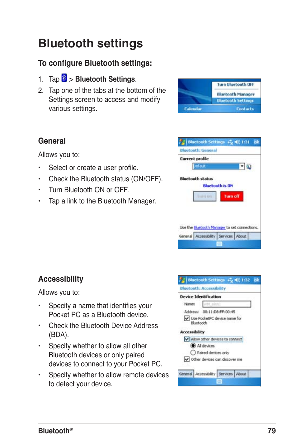 Bluetooth settings | Asus MyPal A639 User Manual | Page 85 / 104