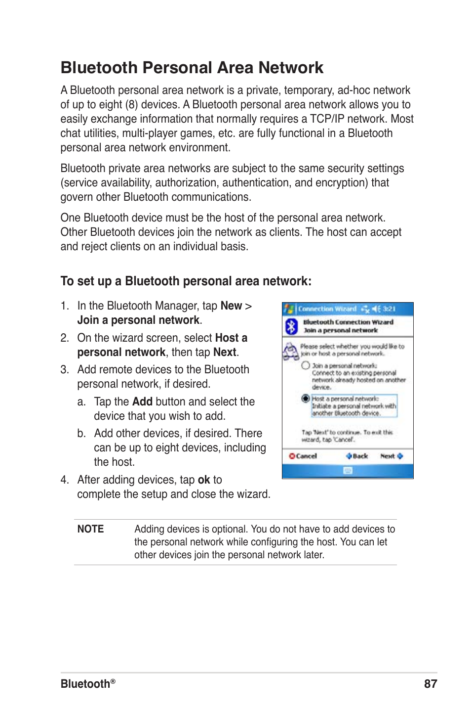 Bluetooth personal area network | Asus MyPal A639 User Manual | Page 93 / 104