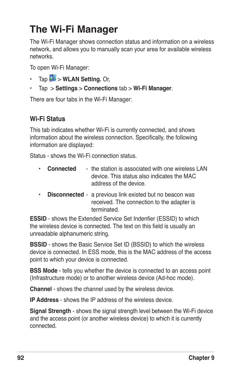 The wi-fi manager | Asus MyPal A639 User Manual | Page 98 / 104