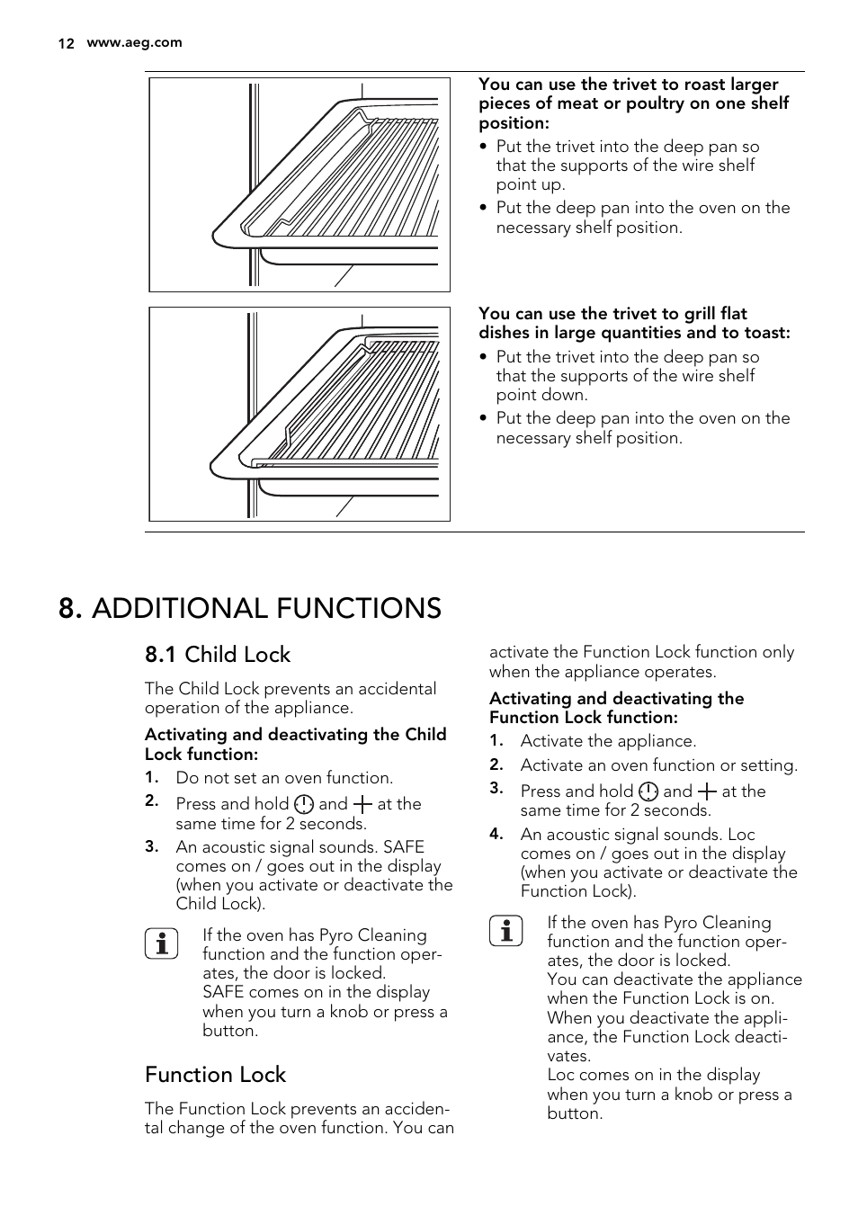 Additional functions, 1 child lock, Function lock | AEG BP5304001B User Manual | Page 12 / 40