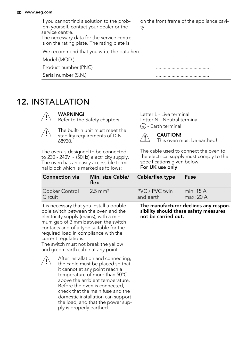 Installation | AEG BP5304001B User Manual | Page 30 / 40