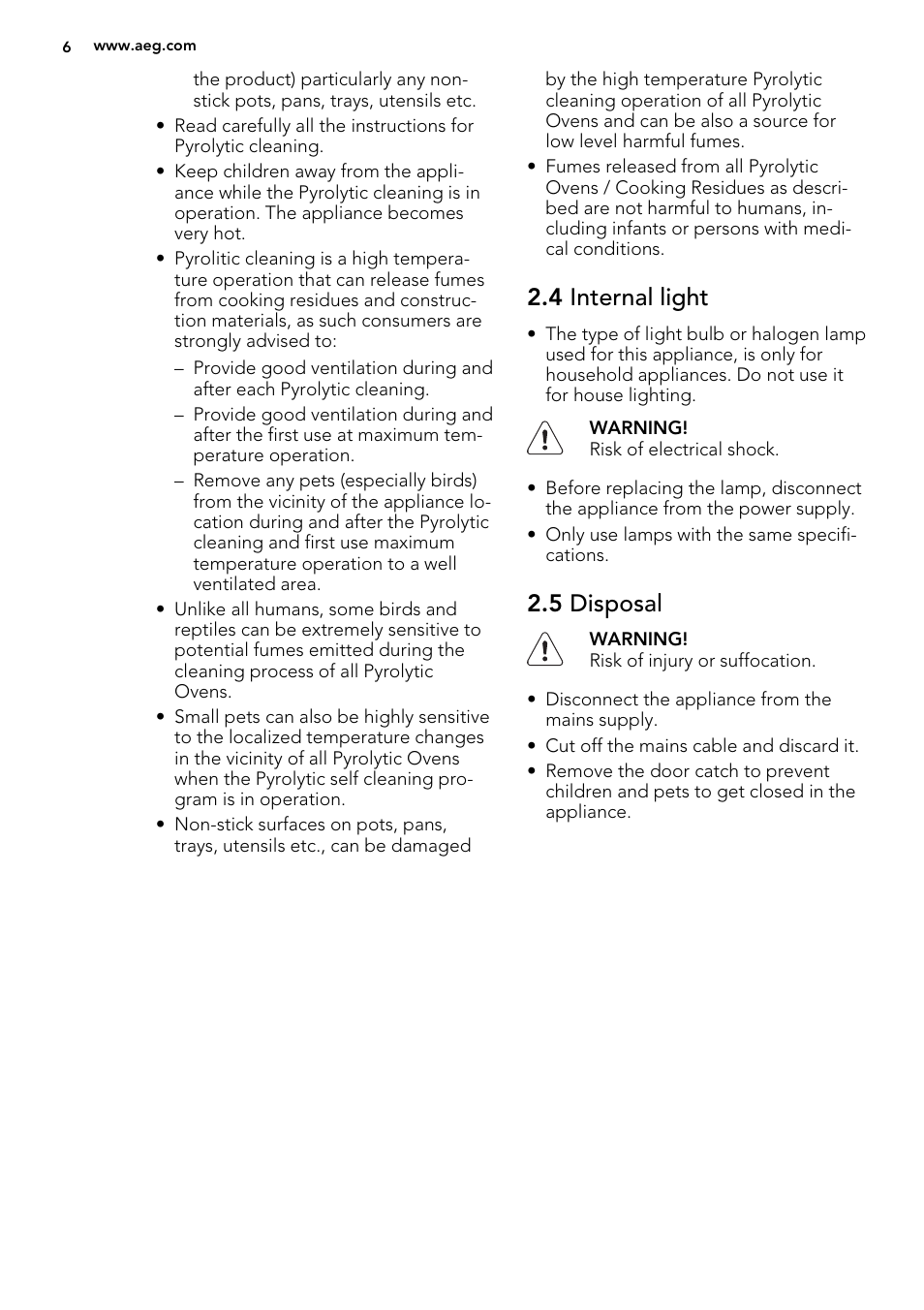 4 internal light, 5 disposal | AEG BP5304001B User Manual | Page 6 / 40