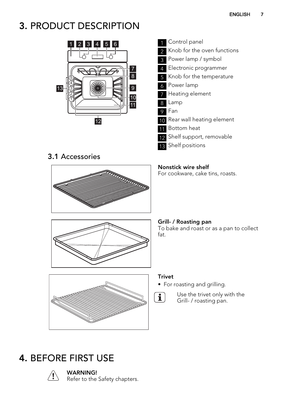 Product description, Before first use, 1 accessories | AEG BP5304001B User Manual | Page 7 / 40
