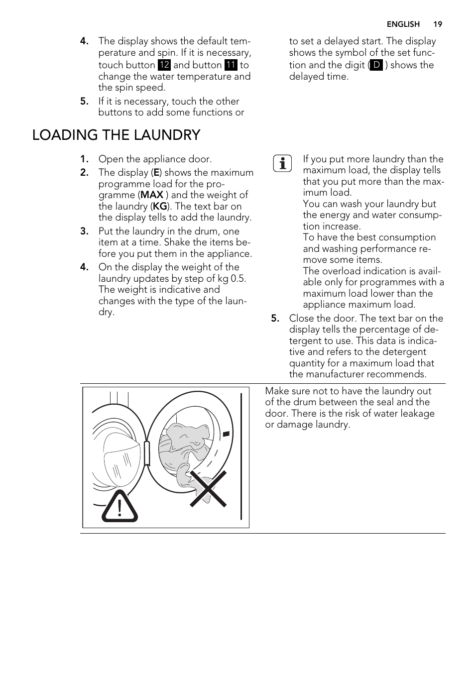 Loading the laundry | AEG L61271WDBI User Manual | Page 19 / 44