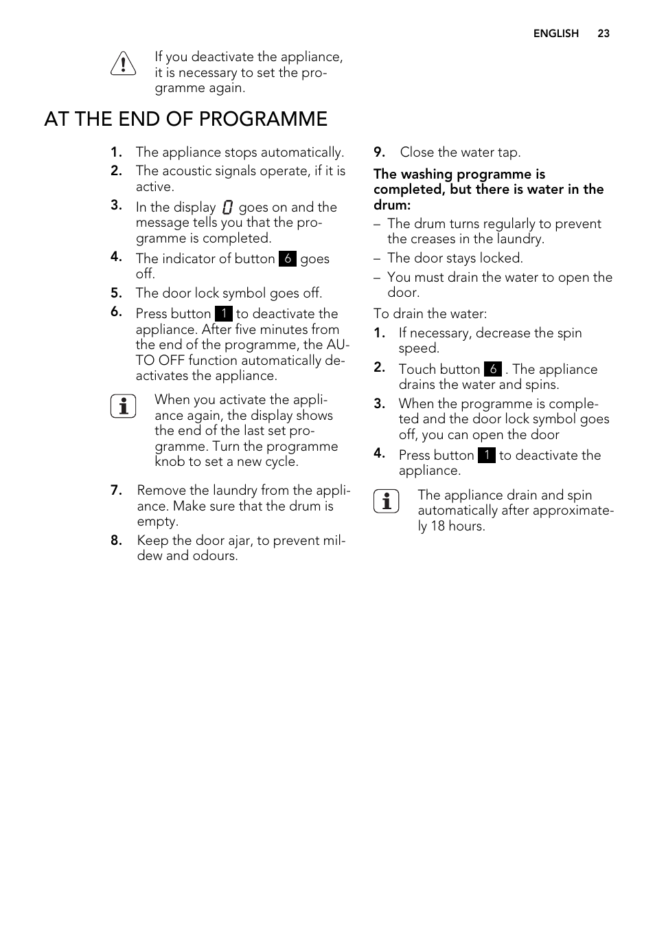 At the end of programme | AEG L61271WDBI User Manual | Page 23 / 44