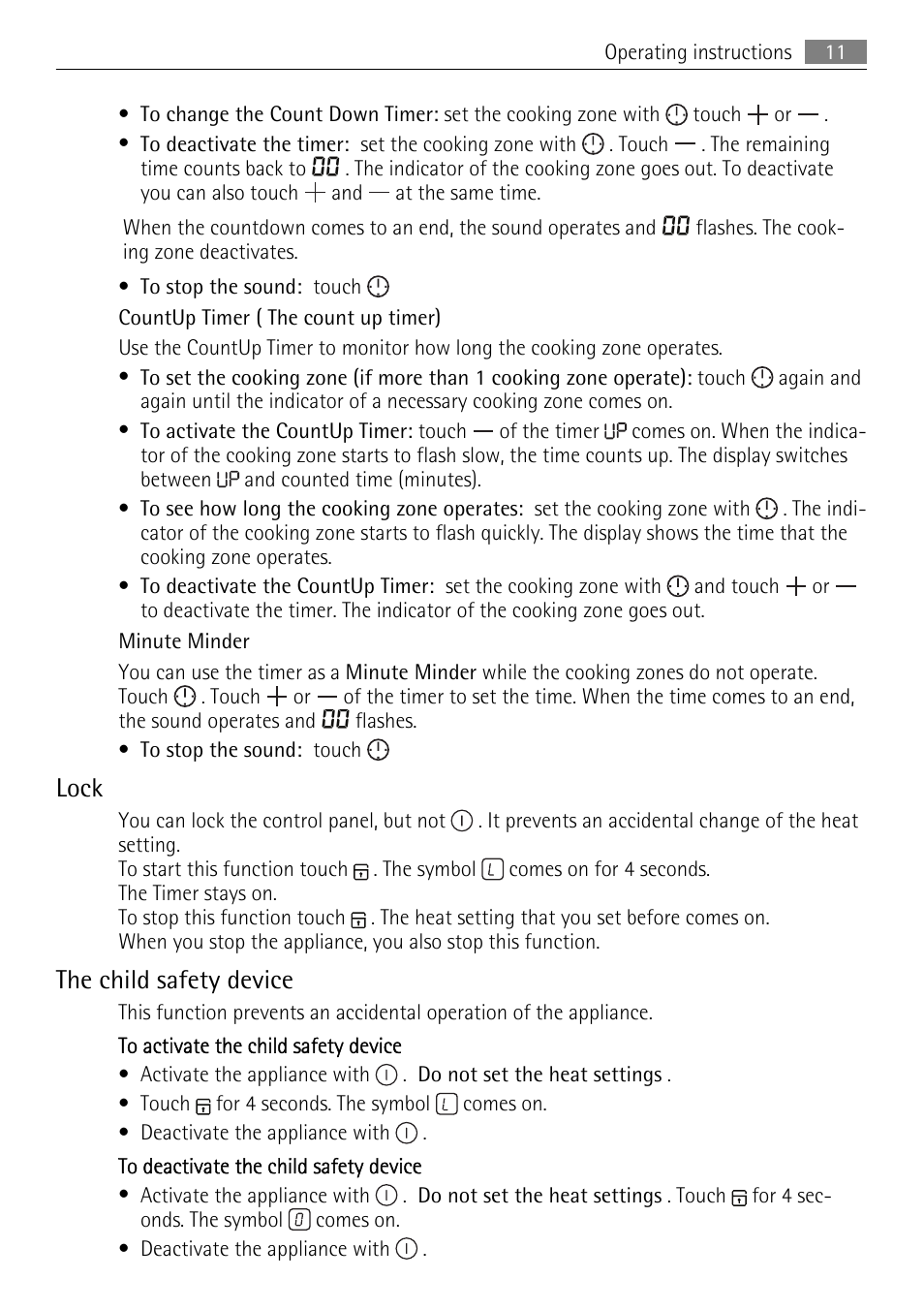 Lock, The child safety device | AEG HK614010BB User Manual | Page 11 / 16