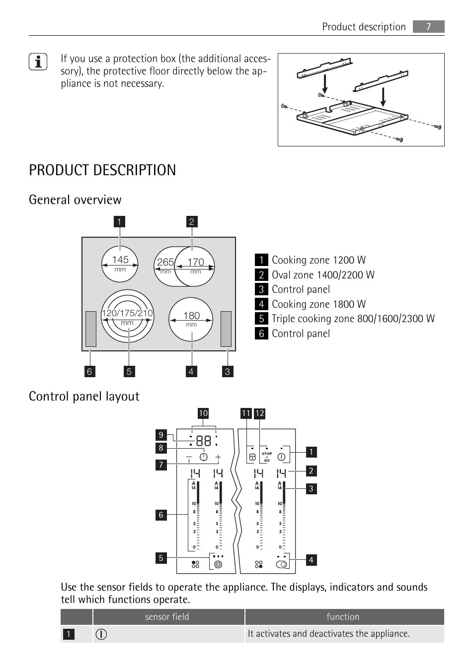 Product description, General overview, Control panel layout | AEG HK614010BB User Manual | Page 7 / 16
