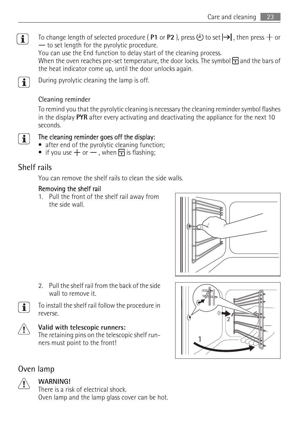 Shelf rails, Oven lamp | AEG BP5304001B User Manual | Page 23 / 32