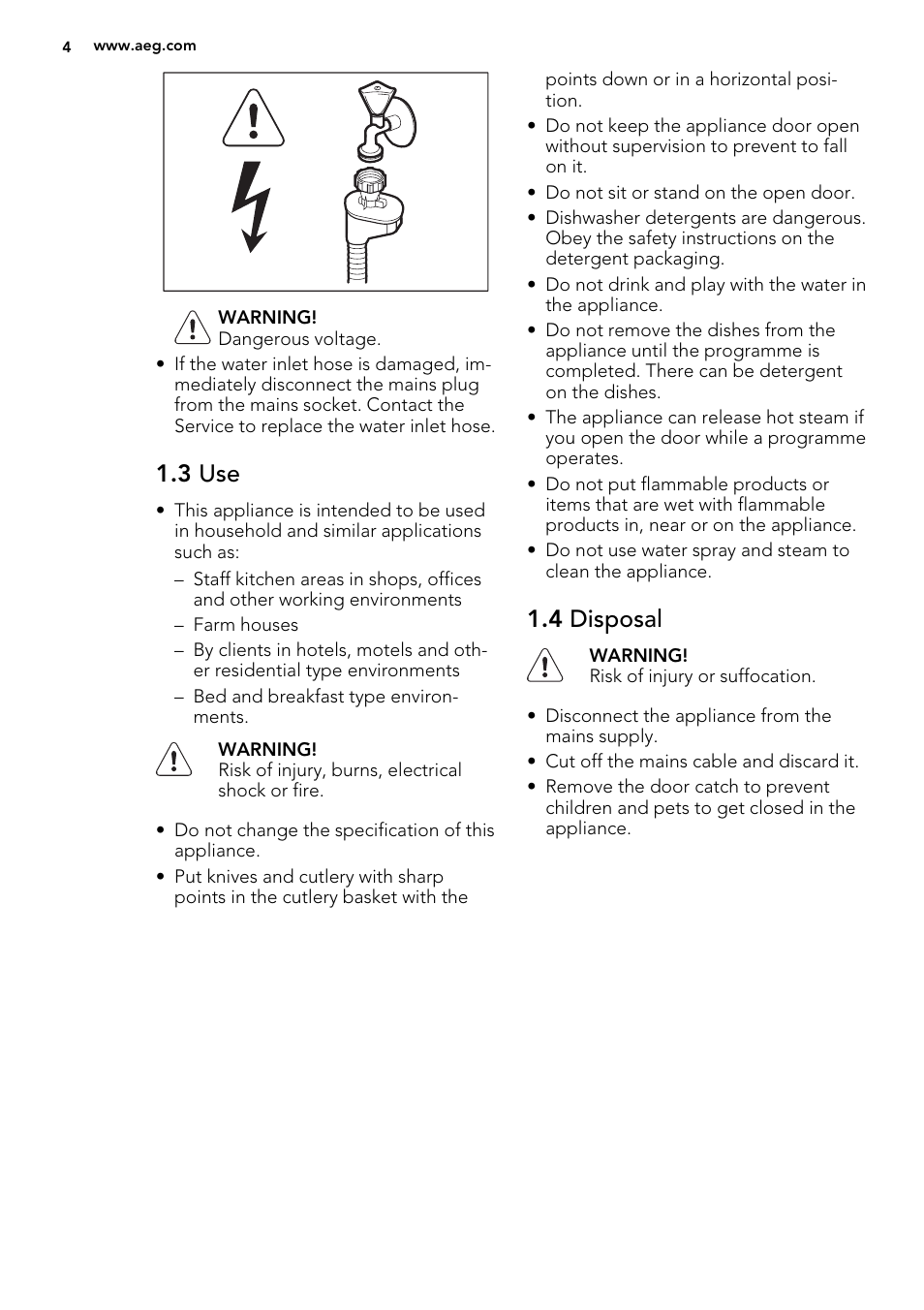 3 use, 4 disposal | AEG F78400VI0P User Manual | Page 4 / 20