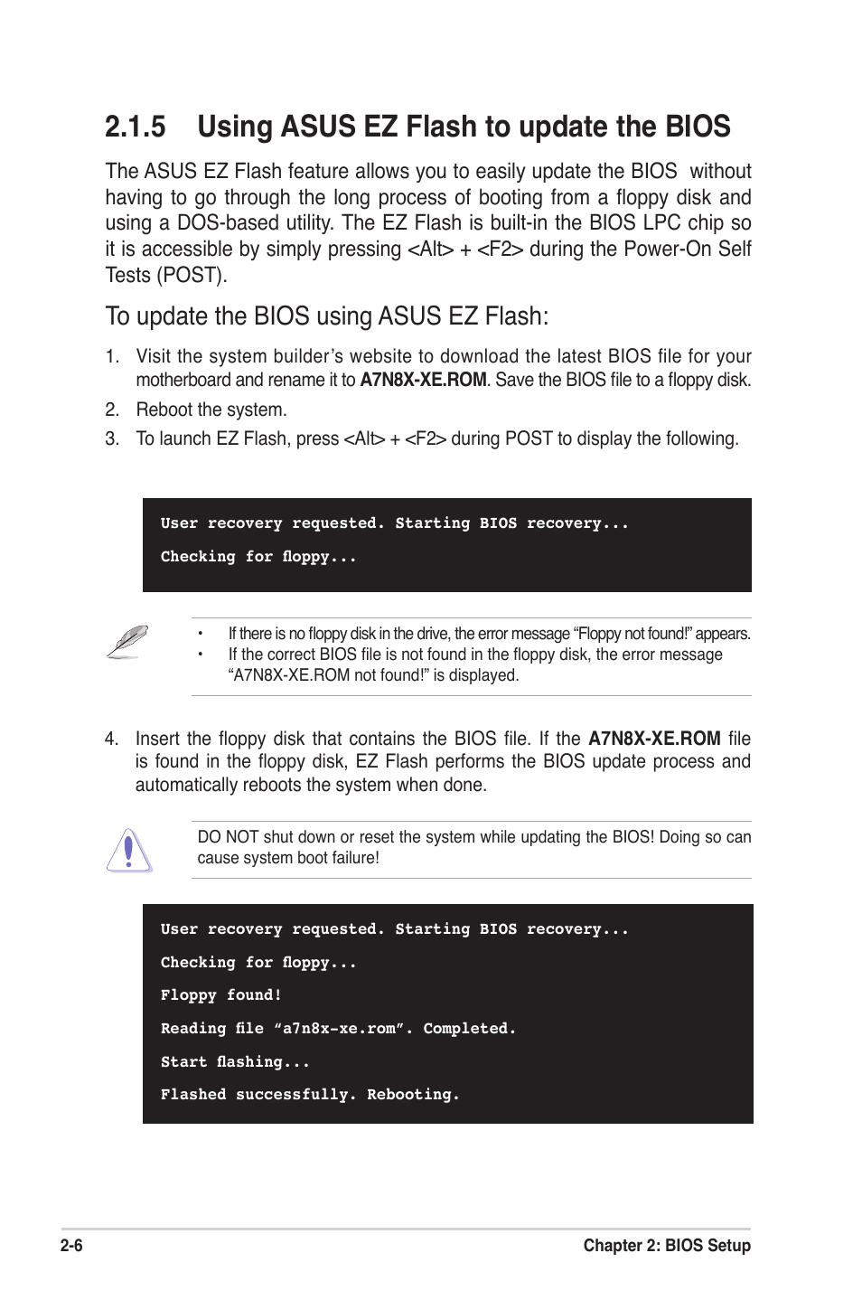 5 using asus ez flash to update the bios | Asus A7N8X-XE User Manual | Page 38 / 67