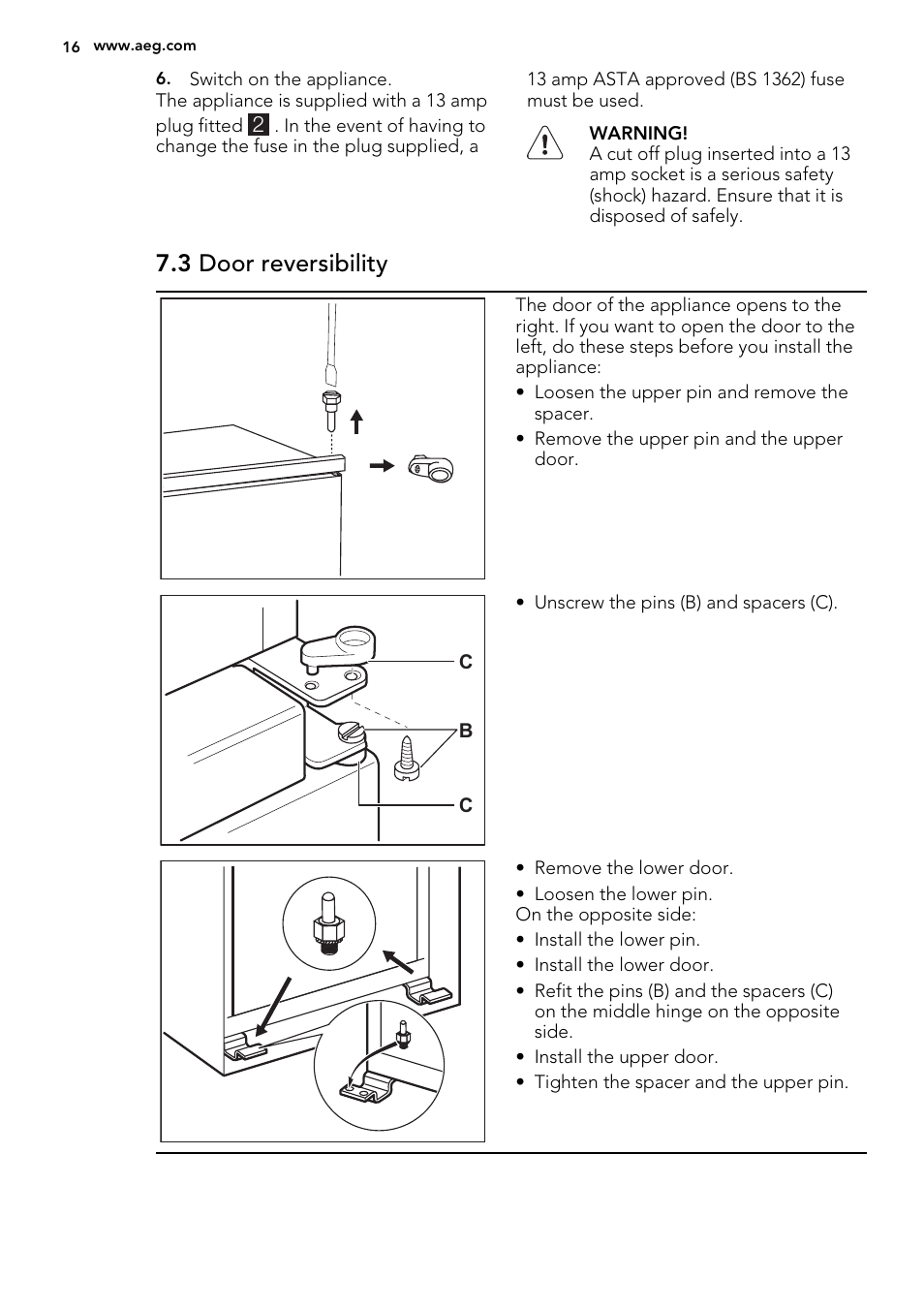 3 door reversibility | AEG SCN71800S0 User Manual | Page 16 / 24