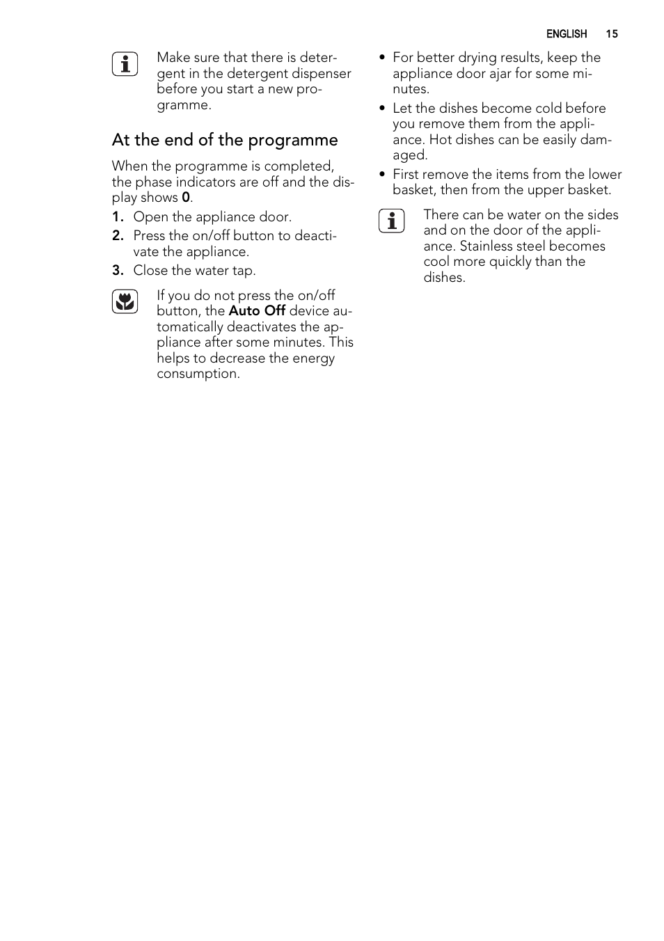At the end of the programme | AEG F77012M0P User Manual | Page 15 / 24