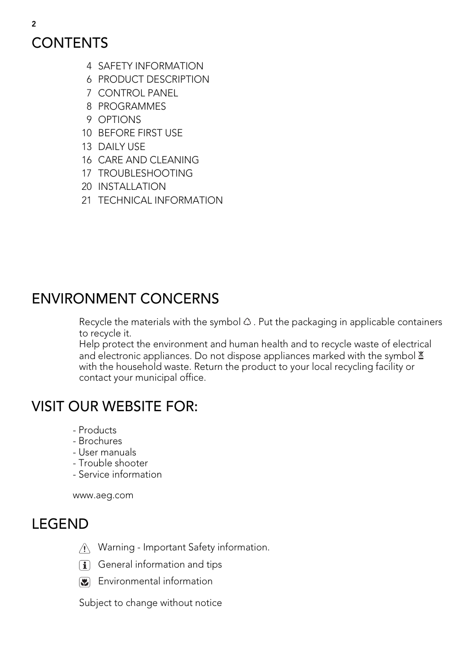 AEG F77012M0P User Manual | Page 2 / 24